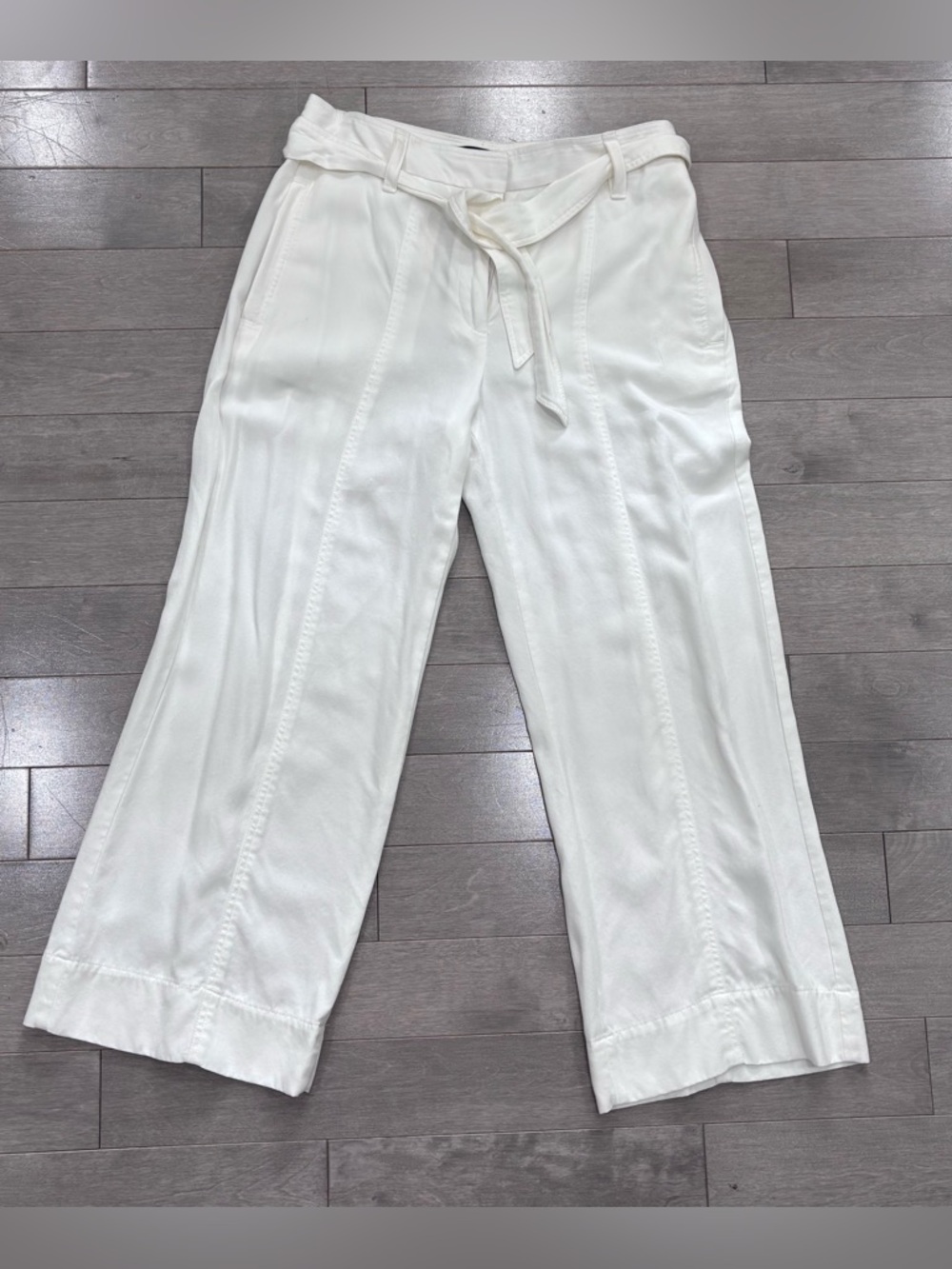 Ann Taylor White Lyocell Wide Leg Crop Culotte Pique Pants Belted Size 4